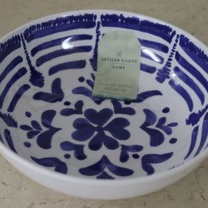 ARTISAN de LUXE FLORAL LINES MELAMINE SOUP PASTA BOWLS - BLUE/WHITE - NEW - S/4